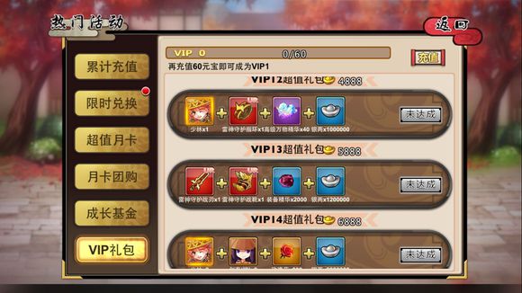 武娘vip报价明细表 武娘各等级vip礼包一览