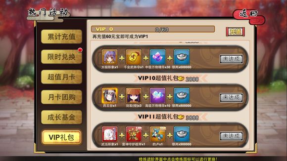 武娘vip报价明细表 武娘各等级vip礼包一览